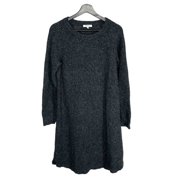 Madewell Dark Grey Knit Long Sleeve Sweater Knee Length Dress Medium - Picture 1 of 8